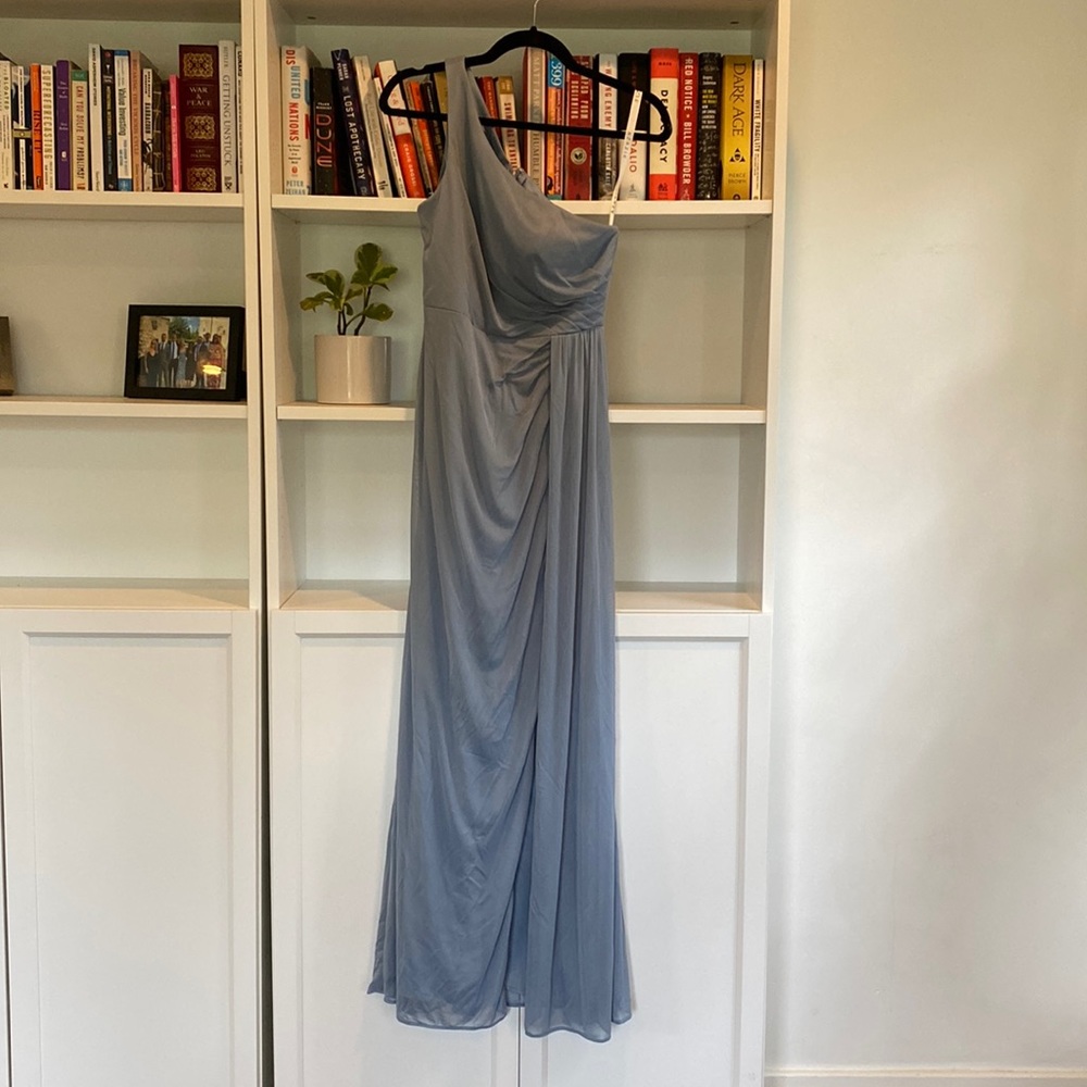 Azazie Jhene bridesmaid dress dusty blue